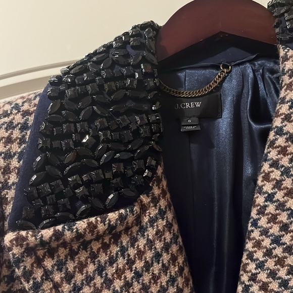 J crew houndstooth coat with bejeweled embellished collar. Size 0 - Picture 3 of 4
